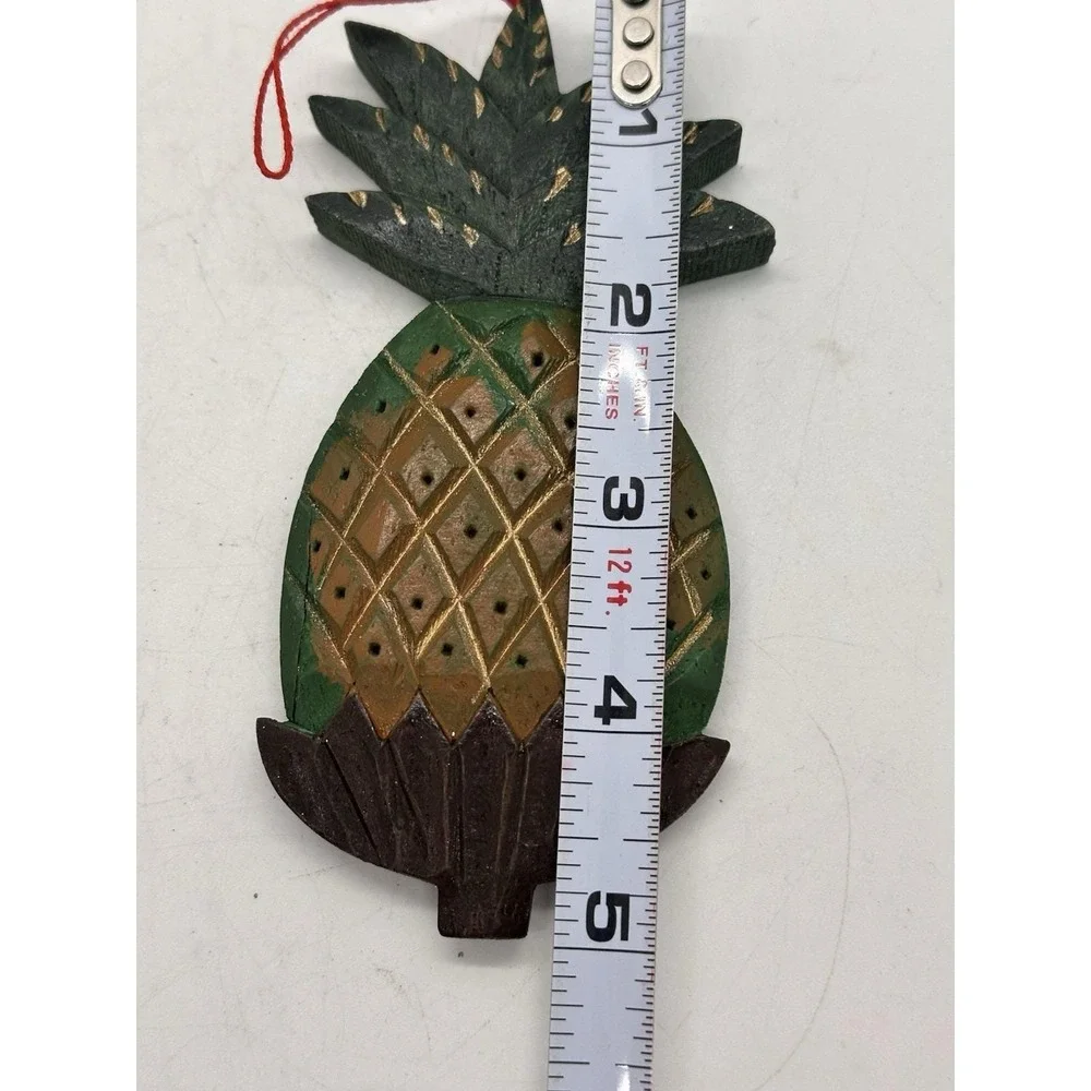 Vintage Hand Carved Wooden Pineapple Christmas Ornament Tropical Decor